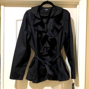 Nylon ruffle front belted top/jacket